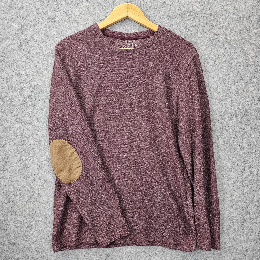Elbow Patch Shirt Mens Small Heathered Maroon Long Sleeve Crew Pullover ETA